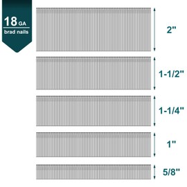 Toicann18 Gauge Galvanized Brad Nails(2",1-1/2",1-1/4",1",5/8") 18 GA Universal Nail Gun Nails for Pneumatic, Electric Brad Nailer (1000)