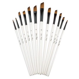 Angular Paint Brush, CBTONE 12pcs Nylon Hair Angled Paint Brushes Set Art Paintbrush for Watercolor, Acrylic, Gouache, Oil Painting - White