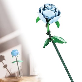 Vilbocr Roses Flower Building Block Toy，Single Tube DIY Roses （Two Forms）-About 100 Parts，Flower Roses Artificial Flowers Botanical Collection Dinner Table Home Decor Gift (blue)