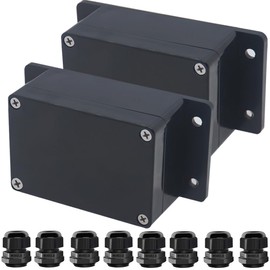 Raculety 2pcs Project Box ABS Black Electrical Boxes IP65 Outdoor Waterproof Box Electronic Junction Box Fixed Ear Power Enclosure with Cable Glands for DIY Project 3.94 x 2.68 x 1.97 inch