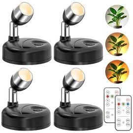 4 Pack Wireless LED Spotlights Indoor, Plant Battery Operated Tree Lights, Uplighting Picture Light with Remote, Accent Lights for Display Artwork Dartboard