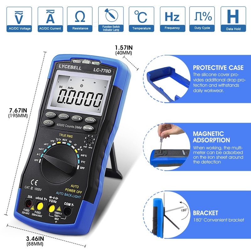 Digital Multimeter LC-770D TRMS Voltmeter Ammeter for Measures NCV AC/DC