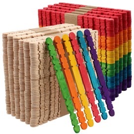 SHEUTSAN 600 PCS 4.5 Inch Sawtooth Wood Sticks - 300 Colorful, 300 Natural - Notched Hobby Sticks for DIY Craft Projects