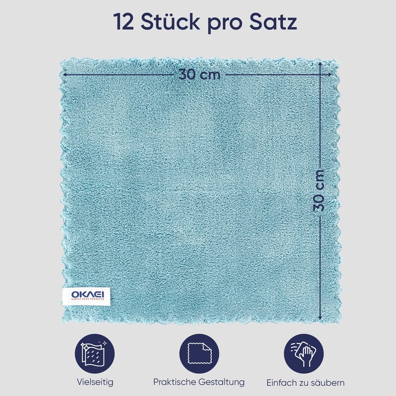 Okaei Microfibre Cloths, Pack of 12, Non-Stick Microfibre Cloths, Lint-Free