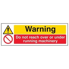 V Safety Warning Do Not Reach Over Or Under Running Machinery Sign - 300mm x 100mm - 1mm Rigid Plastic
