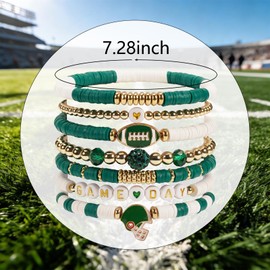 Briutn Game Day Football Bracelet for Women Stackable Charm Bracelet Football Accessories Gifts (Green White)