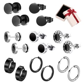 Xihuimay 8 Pair Titanium Steel Earrings Barbell Dumbbel Round Stud Earrings Black Earrings Set Screw on Backs Earrings Cartilage Tragus Lever Bead Earrings for Teen Earring Post for Women Men, Black