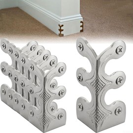6Pcs Skiffers Baseboard Corner Protectors, Rustic Vintage Metal Corner Guard, Decorative Baseboard Shield, Brass Skirting Board Protection, Antique Bronze Furniture Edge Protector (Silver)