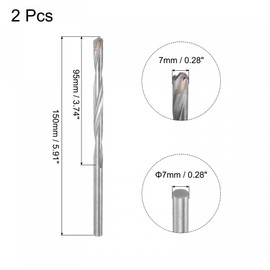 sourcing map 7mm Cutting Dia Cemented Carbide Twist Extra Long Drill Bit with Round Straight Shank for Hardened Steel Stainless Steel, 150mm Length 2 Pcs