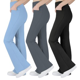 BIG ELEPHANT Girl's Flare Leggings with Pockets, Kids Bootcut Yoga Pants, High Waisted Bell Bottoms for Dance