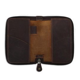 CestAntiQ Zippered Leather Journal Cover Compatible with Moleskine Cahier TWONE Original Kraft Elan Pitch Black Pocket Size 3.5 x 5.5 for Field Notes Notebook Memo Books with Pen Holder Handmade Brown