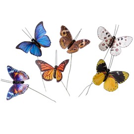 YCHTEWY-Feather Fake Butterfly for Craft Decoration Set of 12 with Wire Wedding Home Flower Pot Christmas Party Spring Home Decor Floral……