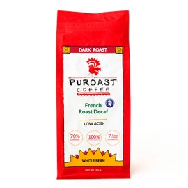 Puroast Low Acid Coffee Decaf Whole Bean | Decaf French Roast Whole Bean | Dark Roast | High Antioxidants & High pH |No Bitter Aftertaste | Reduced Heartburn & GERD | Suitable for Cold Brew - 2.2 LB