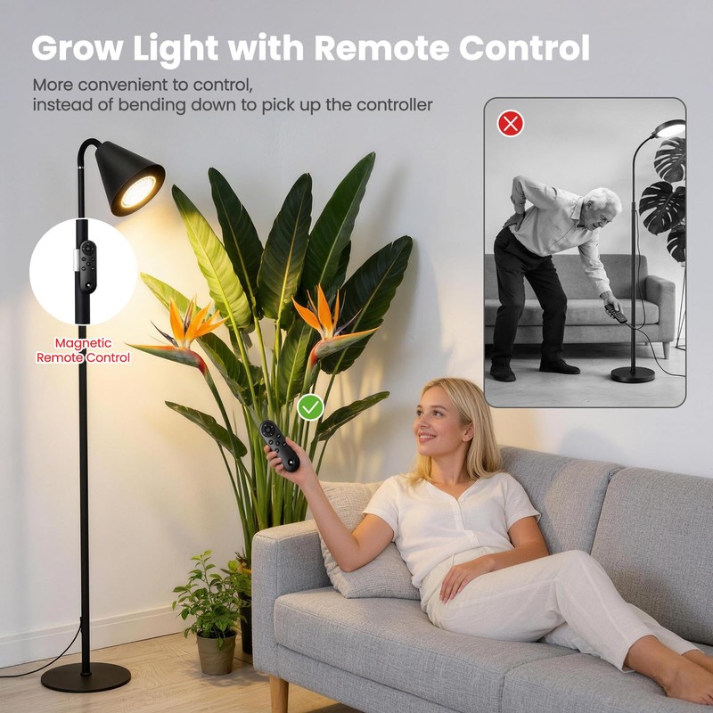 Grow Lights Indoor Plants, 20W Full Spectrum, 63in Adjustable Height