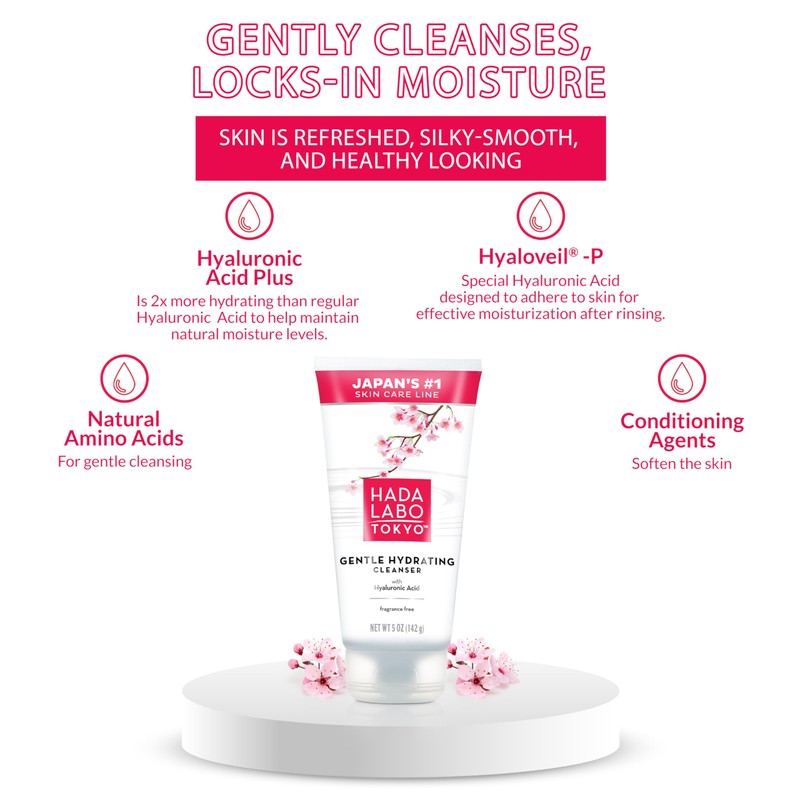 Hada Labo Tokyo Gentle Hydrating Foaming Facial Cleanser, Fragrance-Free Sensitive