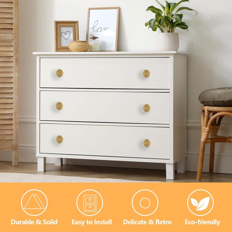 Gelewuld Round Cabinet Knobs, 6 Pcs Drawer Knobs, Kitchen Gold