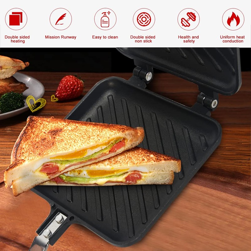 Sandwich Maker, Grilled Sandwich Press with Handle, Double-Coated Non-Stick Stovetop