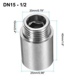 sourcing map 2pcs Shower Head Extension Arm 40mm(1.6") Length Stainless Steel Shower Head Extender Straight Pipe Fitting Pipe Extension with PTFE Tape for Bathroom, Silver Tone