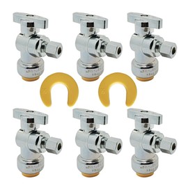 HQMPC Angle Stop Valve, 1/2" Ptc x 1/4" No Lead Compression Push Fit Angle Shut Off Water Valve with Disconnect Clip, Push-to-Connect, PEX, Copper, CPVC 6Pcs