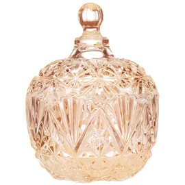 WYIPOLZI 950ml / 33oz Large Glass Candy Dish with Lid, Clear Amber Candy Jar with Lid, Covered Candy Bowl for Candy Buffet, Office Desk, Home, Kitchen