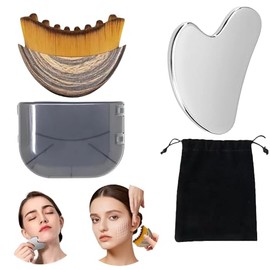 Un set que incluye un [cepillo de meridianos suave para la piel] y una [pala de gua sha de acero inoxidable], ideal tanto para un masaje suave como pa