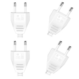 VIEVRE Flat Euro Plug, Pack of 4 Power Plug, 220 V Euro Plug, Flat Euro Plug, Plug (220 V, 2.5 A), Schuko Plug Flat, Euro Plug Flat (White)