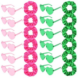 24Pcs Wicked Party Decorations Pink Green Silk Scrunchies and Sunglasses for Women Girls Satin Scrunchies Hair Tie Heart Glasses for Wicked Party Favors Gifts Birthday Bachelorette Party Accessories
