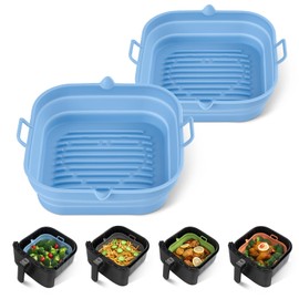 [2 Pack] Silicone Air Fryer Liners Square - Reusable Airfryer Silicone Basket - Easy to Clean Air Fryers Silicone Pot for 5.8 to 8 Qt Large Air Fryer Baking Tray Oven Accessories, 8.5 Inch