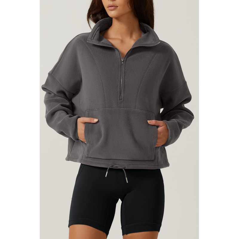 QINSEN Women Polar Fleece Sweatshirt Half Zip Long Sleeve Cozy