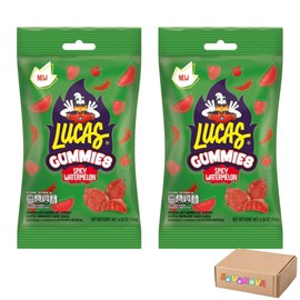 Lucas Spicy Gummies Watermelon Flavor, 2 Bags of 4.58oz Each - Tangy, Sweet, and Spicy & Chili Gummy Candy