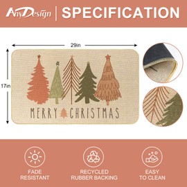 AnyDesign Boho Pink Christmas Welcome Doormat Christmas Tree Front Door Mat Vintage Non-Slip Door Rugs Indoor Outdoor Carpet Floor Mat for Farmhouse Home Office Yard Garden Decor, 17 x 29 in