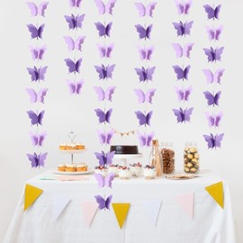 2 PCS 110 inch Butterfly Hanging Garland, 3D Paper Bunting Banner Party Decorations for Purple Party Decorations Wedding Baby Shower Home Decor