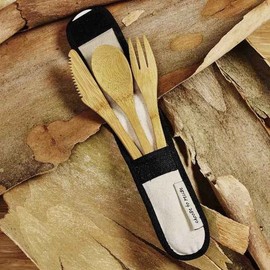 Biome Home Rechusable Bamboo Cutlery Set with Case for Lunch Boxes - Natural