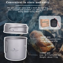 Boundless Voyage Titanium Pot Pan Set with Folding Handles Outdoor Camping Cooking Set Picnic Hiking Mess Kit Tableware Cookware Ti2053C