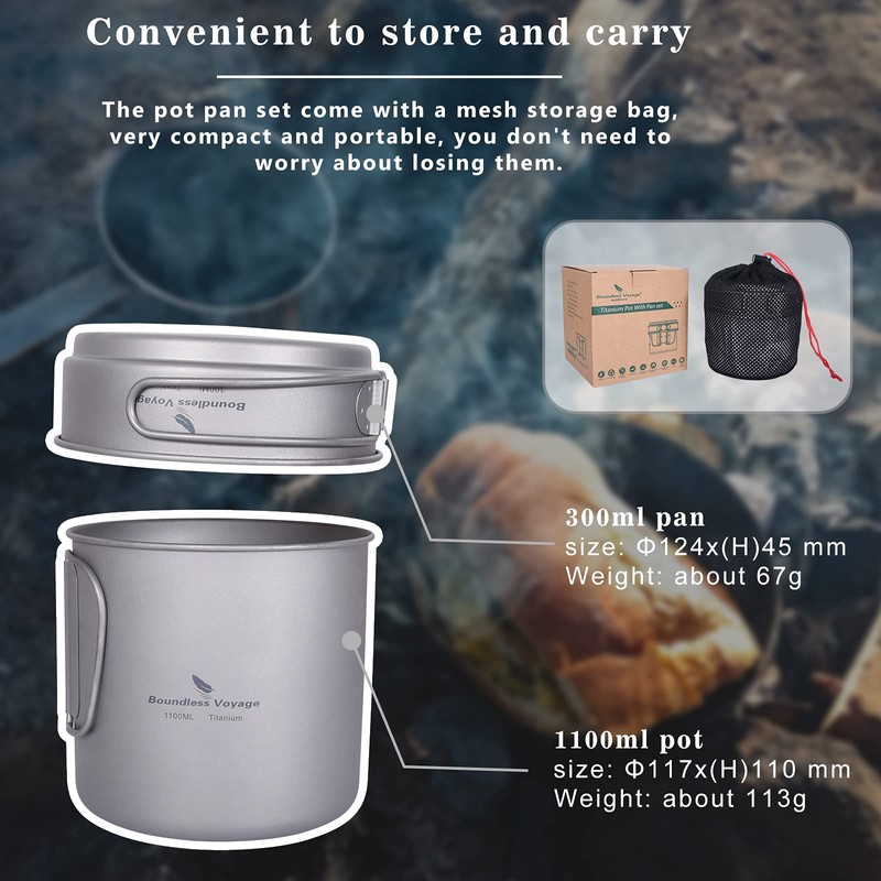 Boundless Voyage Titanium Pot Pan Set with Folding Handles Outdoor