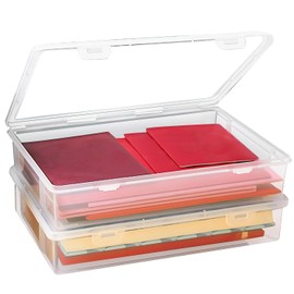 Storage Box with Lid, Multi-Purpose Storage Box, 2 Pack, Rectangular A4 Paper Storage, Stackable with Locking Lids for Documents, Letters, Scrapbooks, Magazines, Art Supplies