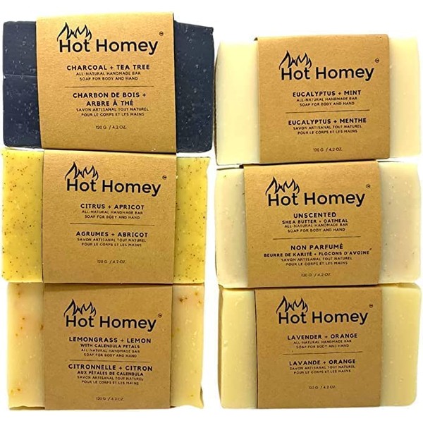 Hot Homey 6pcs Variety Pack Handmade Bar Soap For Men and Women, Made in Canada (120g each)