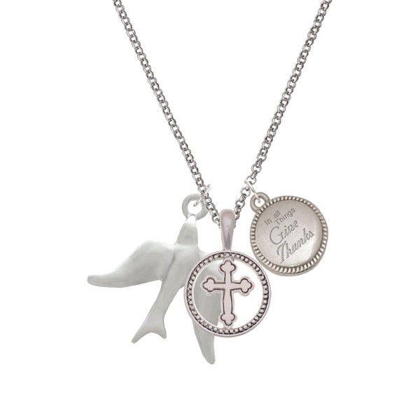 Delight Jewelry Silvertone 3-D Dove Silver-tone Give Thanks to God