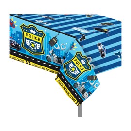 CC HOME 1Pc Police District Party Plastic Tablecloth 54 x 87 Inch Long Table Cover, Police Car Badge Party Tablecover for Police Game Theme Kids Baby Shower Birthday Dinner Picnic Kitchen Event