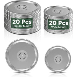 40 tapas de sellado al aspiradora con válvula de aire, 20 bocas anchas y 20 tapas herméticas reutilizables de boca regular para tarros de masón, anillos no incluidos