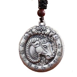 PAURO Men's Chinese Zodiac Animal Round Hollow Pendant Necklace Sheep