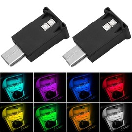 2PCS USB Type C LED Ambient Light,8 Colors RGB Dynamic Interior Atmosphere Lamp,Adjustable Mini USB LED Light for Car Decoration, Laptop, Keyboard, Universal Vehicle Interior Accessories