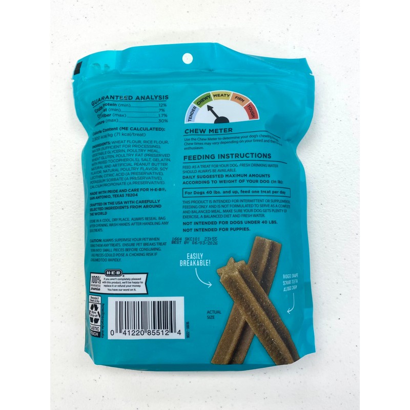 HEB Texas Pets Dental Sticks, Peanut Butter Flavor, Large, 18