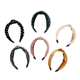 FRCOLOR 6 Pcs Knotted Pearl Hairbands Elegant Plastic Headbands with Flannel Pearl Decor for Women and Fashionable Hair Accessories in Black Grey Green