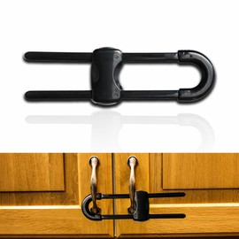 Chengcan U-shaped cabinet locks provide effective baby proofing - easy to install on furniture kitchen oven cabinet drawers without tools (B - Black, 2 pieces (1 pack))
