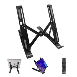 pidien Portable Laptop Stand, New Version Adjustable Laptop Holder Riser Computer Stand for Desk Notebook Stand Mount with Phone Stand, Black