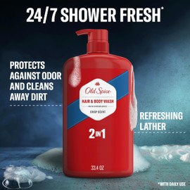 Old Spice Refreshing 2-in-1 Body & Face Wash for Men, High Endurance, 3X Defense, 24/7 Shower Fresh with Lasting Scent, Crisp Scent, 33.4 oz (Pack of 4)