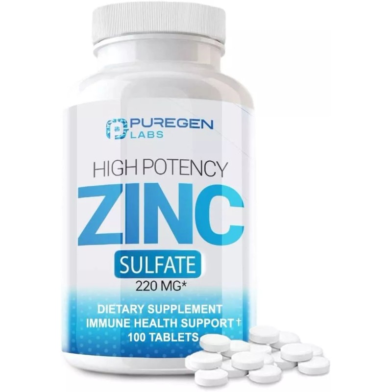 Puregen Labs Zinc Sulfate 220 mg Dietary Supplement 100 Tablets
