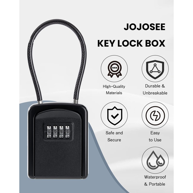 JOJOSEE Key Safe Outdoor, Key Lock Box with Removable Wire