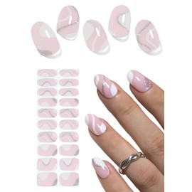 Semi Cured Gel Nail Strips,French Strips, Glitter 20pcs Stick On UV Sticker, Wraps for Home Manicure DIY